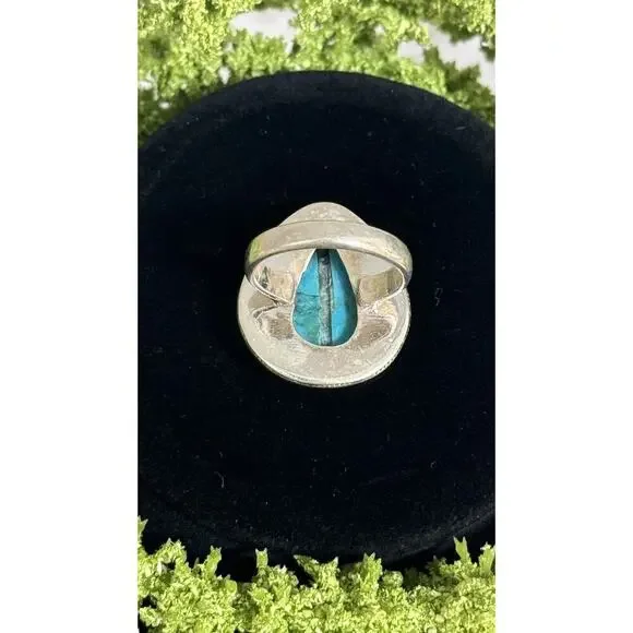 Sterling Silver Native American Pear Chunky Turquoise Ring Size 8 #895 - Picture 6 of 7